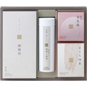 【ギフト】深蒸し煎茶 静岡抹茶入り・焼海苔・紀州南高梅・まぐろ佃煮詰合せ