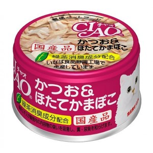 （まとめ買い）いなば チャオ かつお＆ほたてかまぼこ 85g 猫用缶詰 キャットフード 〔×24〕