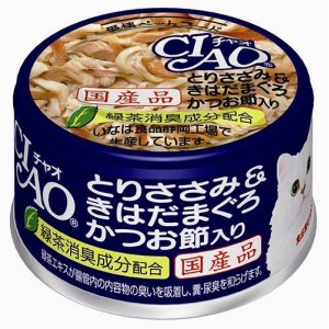 （まとめ買い）いなば チャオ ホワイティ とりささみ＆きはだまぐろ かつお節入り A-15 85g 猫用缶詰 キャットフード 〔×24〕