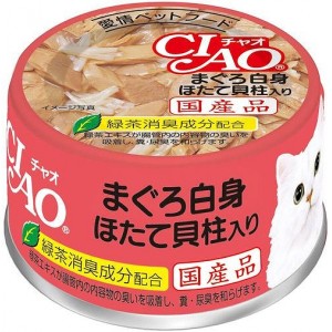 （まとめ買い）いなば チャオ まぐろ白身 ほたて貝柱入り 85g 猫用缶詰 キャットフード 〔×24〕