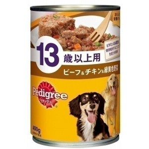 （まとめ買い）ペディグリー P132 13歳以上用 ビーフ&チキン&緑黄色野菜 400g 犬用缶詰 ドッグフード 〔×24〕