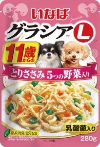 （まとめ買い）いなばペットフード グラシアL 11歳からのとりささみ 5つの野菜入り 280g GL-44 犬用 〔×24〕