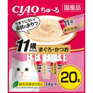 （まとめ買い）いなばペットフード CIAO ちゅ〜る 11歳からのまぐろ・かつお 14g×20本 猫用おやつ 〔×4〕