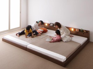 親子で寝られる棚・照明付き連結ベッド【JointJoy】【ボンネルコイルマットレス付き】ワイドK180 ホワイト