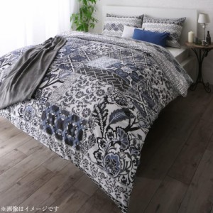 日本製 綿100％ 地中海リゾートデザインカバーリング ヌヴェル 布団カバーセット ベッド用 43×63用 シングル3点セット ネイビー