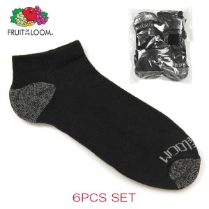 フルーツオブザルーム FRUIT OF THE LOOM 正規品 靴下 MEN'S 6PK BLACK ANKLE SOCKS M7111B6/Z Size.6-12