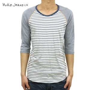 ヌーディージーンズ Nudie Jeans 正規販売店 メンズ 七分Tシャツ Quarter Sleeve Tee WHITE-BLUE D15S25 父の日 プレゼント ラッピング