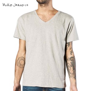 ヌーディージーンズ Tシャツ 正規販売店 Nudie Jeans 半袖Tシャツ VネックTシャツ シャツ V-Neck T-Shirt 130987 Greymelange D15S25 父