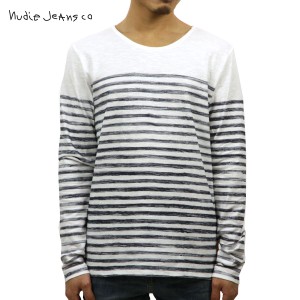 ヌーディージーンズ ロンT メンズ 正規販売店 Nudie Jeans 長袖Tシャツ L/S T-shirt 131346 4027 W21 Offwhite/Blue D15S25 父の日 プレ