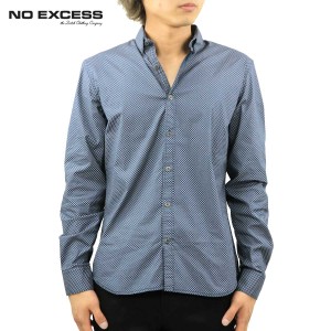 ノーエクセス シャツ メンズ 正規販売店 NO EXCESS 半袖シャツ ALLOVER PRINTED STRETCH SHIRT 480902 132 Shadow Blue D15S25