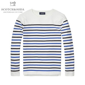 スコッチアンドソーダ セーター メンズ 正規販売店 SCOTCH＆SODA Uni Blauw Breton Stripe Knit 100624 A1 D00S20