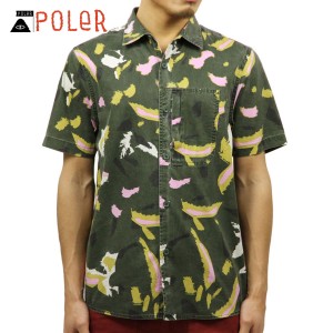 ポーラー シャツ メンズ 正規販売店 POLER 半袖シャツ TREETOP S/S WOVEN 717101-LFG LEAF GREEN D00S15 父の日 プレゼント ラッピング