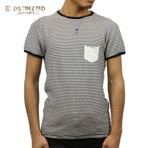 ディストレス Tシャツ 正規販売店 DSTREZZED 半袖Tシャツ STRIPE CREW NECK TEE NAVY 202225 69