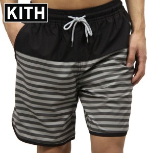 キス 水着 メンズ 正規品 KITH スイムパンツ KITH ROCKAWAY SHORT KH7002-100 BLACK / WHITE 父の日 プレゼント ラッピング