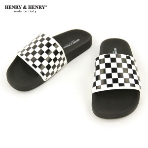 ヘンリーアンドヘンリー HENRY＆HENRY 正規販売店 サンダル シャワーサンダル 180 CHECKER SANDAL BIANCO BLACK WHITE BLACK SOLE