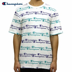 チャンピオン Tシャツ 正規品 CHAMPION 半袖Tシャツ CREW TEE T1919S 70Z HERITAGE TEE ALL OVER SCRIPT WHITE/SURF THE WEB/VIVID TEAL