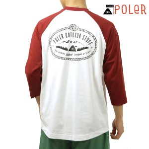 ポーラー メンズ 七分袖Tシャツ 正規販売店 POLER クルーネック バックプリント ラグランTシャツ LASSO RAGLAN TEE DC 241MCV0186-MAR MA