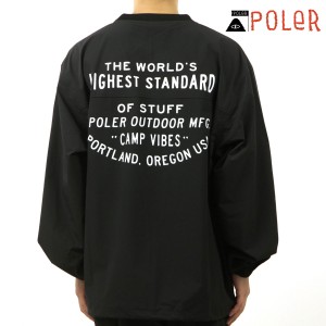 ポーラー メンズ 長袖Tシャツ 正規販売店 POLER クルーネック ナイロン バックプリント STRETCH RIP NYLON BAGGY L/S DC 241MCV0059-BLK 