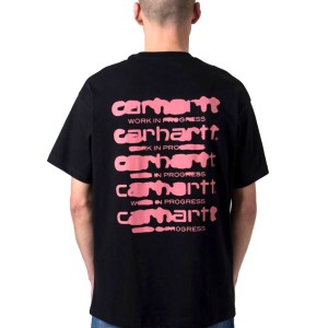 カーハート メンズ 半袖Tシャツ 正規品 CARHARTT WIP クルーネック バックプリント SHORT SLEEVE INK BLEED T-SHIRT BLACK / PINK I03287