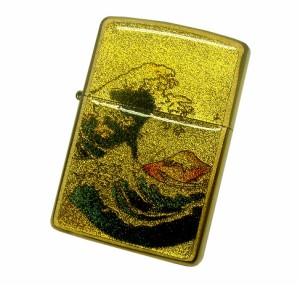 送料140円〜新品正規品 金箔貼り(波-富士)エポ盛留め 204B Zippo(真鍮無垢ブラスサテン)ZIPPOオイルライター(おまけ付き)