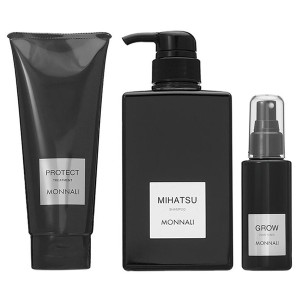 【セット】 モナリ ブラックシリーズ ヘアケアセットB (シャンプー MIHATSU + トリートメント PROTECT + グロー 育毛剤)