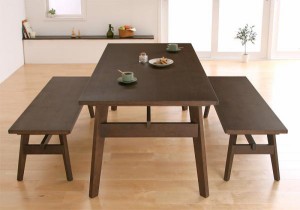 天然木北欧スタイル ソファダイニング Milka ミルカ 3点セット(Aタイプ)テーブル+ベンチ×2 テーブル ダイニングテーブル 「ポイント2% 3