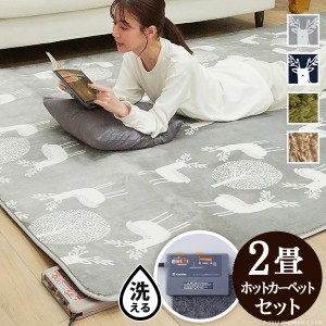 選べる とろけるふわもこホットカーペット+カバーセット モリス 2畳(186x186cm) カーペット ラグ 「ポイント2% 300円クーポン配布」