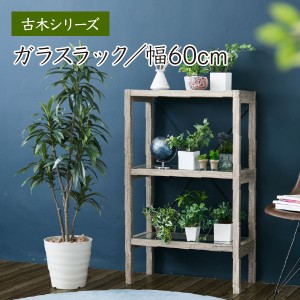 【ポイント7% 300円クーポン進呈 送料無料】Old wood series ガラスラック 幅60 収納家具 ラック ウッドラック FAW-0002 ボタニカル 花台