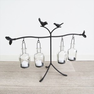 アイアンフラワーベース（LED付き)ブラック小鳥 インテリア小物・置物 花瓶 1502CNC012 ガラス アイアン 花瓶 小鳥 ディスプレイ 完成品