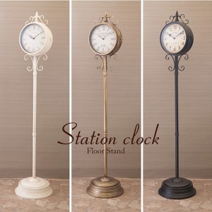 ステーションクロック フロアスタンド 時計 置き時計 AK200303 ステーションクロック 置時計 両面 黒 リビングスタジオ フロアスタンド 