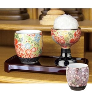 有田焼茶湯器・仏器セット（膳付） 仏壇・仏具・神具 仏具 6733010 6733020 茶器 茶湯器 仏器 膳 お膳 仏壇 四季 友禅 桜 ろまん「ポイン