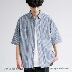 カジュアルシャツ メンズ レギュラーカラー 半袖 ダンガリー ボックスAライン ストライプ 日本製 Upscape Audience AUD6538 13492