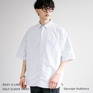 カジュアルシャツ ボタンダウン 半袖 メンズ　ボックス  ビッグシルエット 無地 ストライプ 日本製 Upscape Audience AUD6427 13569