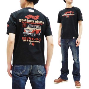 カミナリ Tシャツ KMT-219 昭和 旧車柄 ランクル55 エフ商会 雷 メンズ 半袖tee ブラック 新品