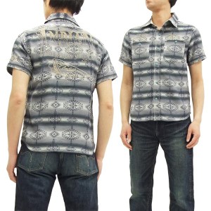 インディアンモトサイクル ワークシャツ IMSS-702 ネイティブ柄 メンズ 半袖シャツ チャコール 新品