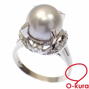 中古 パール ダイヤモンド リング レディース Pt900 15.5号 0.20ct 10.5ｍｍ 9.2g 指輪 真珠