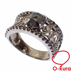 中古 ブラックダイヤモンド リング レディース K14WG 中0.66ct/0.48ct 3.4g 指輪 14金