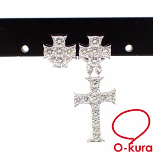中古 ダイヤモンド クロスモチーフ ピアス レディース K18WG 6.0g 十字架 左右非対称