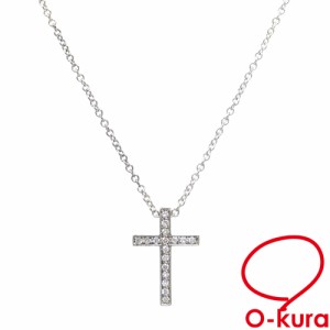 中古 パスクワーレ ブルーニ クロス ネックレス レディース ダイヤモンド サファイア K18WG D0.16ct/S0.08ct 7.3g 18金 ホワイトゴールド