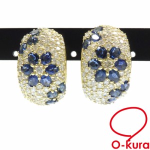 中古 サファイア ダイヤモンド ピアス レディース K18YG S2.48ct/2.48ct/D1.59ct/1.59ct 17.7g 18金 イエローゴールド