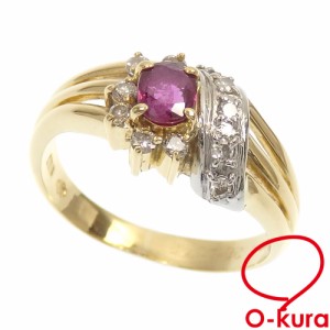 中古 ジュエリーマキ ルビー ダイヤモンド リング レディース K18YG Pt850 9号 0.28ct/D0.16ct 3.4g 18金 イエローゴールド 750 プラチナ