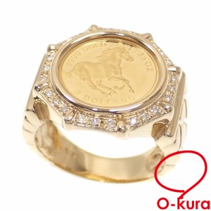 中古 ダイヤモンド付き ゴールドコイン リング レディース K24YG/K18YG 15.5号 0.15ct 10.5g 指輪 18金 24金 イエローゴールド 750 ホー