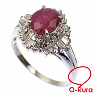 中古 ルビー ダイヤモンド リング レディース Pt900 13号 1.25ct/D0.35ct 4.6g 指輪