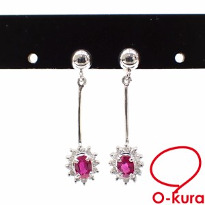 中古 ルビー ダイヤモンド ピアス レディース Pt900 0.26ct/0.26ct/D0.09ct/0.09ct 2.1g