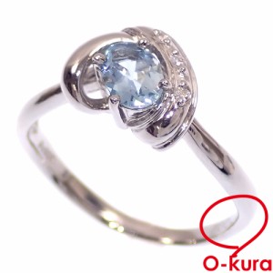 中古 ブルートパーズ ダイヤモンド リング レディース Pt900 11号 037ct/0.02ct 3.9g プラチナ