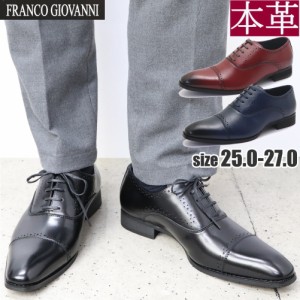 希少色 ネイビー ワイン 本革 ストレートチップ メダリオン ビジネスシューズFRANCO GIOVANNI(フランコジョバンニ)No2302