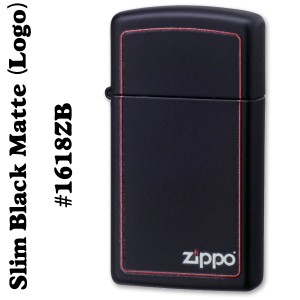 父の日：zippo ジッポーライター 1618 BLACK MATTE SLIM ZIPPOロゴライン入り #1618ZB 送料無料 ヤマトメール便対応