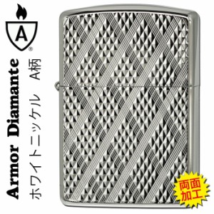 zippo ジッポーライター  Diamante ダイヤカット 両面加工 ホワイトニッケル A柄 zippo アーマー ヤマトメール便対応 