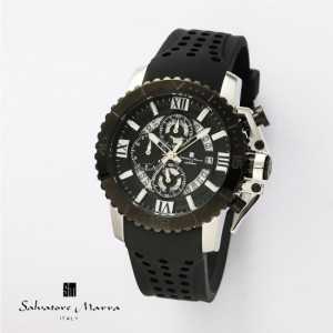 腕時計メンズ  Salvatore Marra  サルバトーレマーラ クロノグラフ 10気圧防水 ラバーベルト　リューズカバー SM21103-SSBKBK 送料無料
