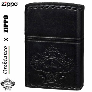父の日：zippo  ジッポー オロビアンコ　 OROBIANCO　国産牛革巻き、手縫い ZIPPO ブラック 送料無料 ヤマトメール便対応 